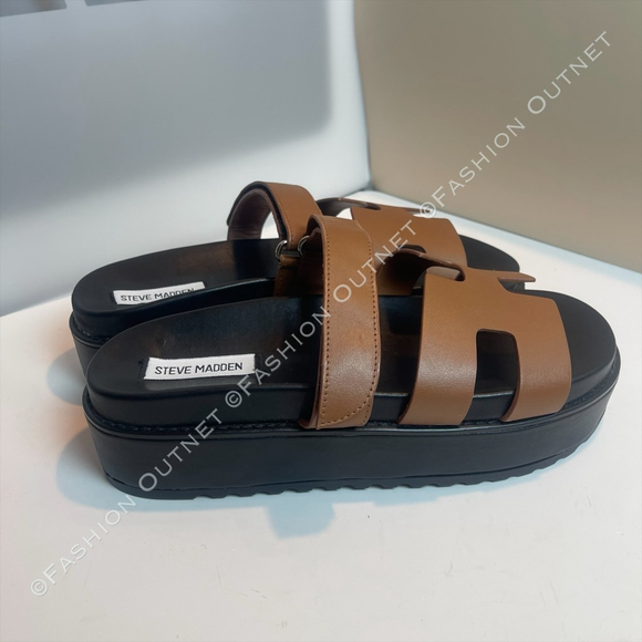 Steve Madden Women's Bigmayven Platform Slide Brown Leather Sandals Sz 9.5 - Picture 7 of 8